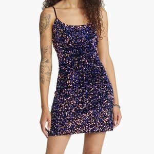 Sequence Shiny Sparkly Mini Multi Colored Dark Purple Dress Size Small